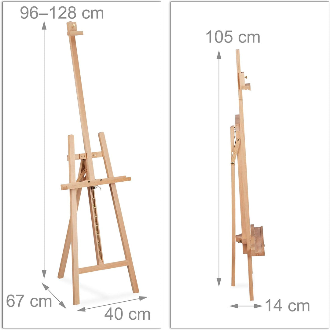 Relaxdays Staffelei, verstellbar, gross, stehend, für Kinder & Erwachsene, Holz, Höhe max. 128 cm, M