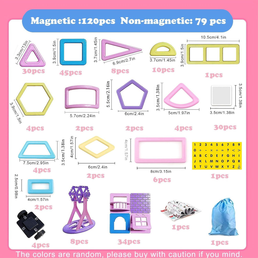 Magnetische Fliesen, 199 Stück, Mini-Magnetbausteine für Mädchen und Jungen, 3D-STEM-pädagogisches L