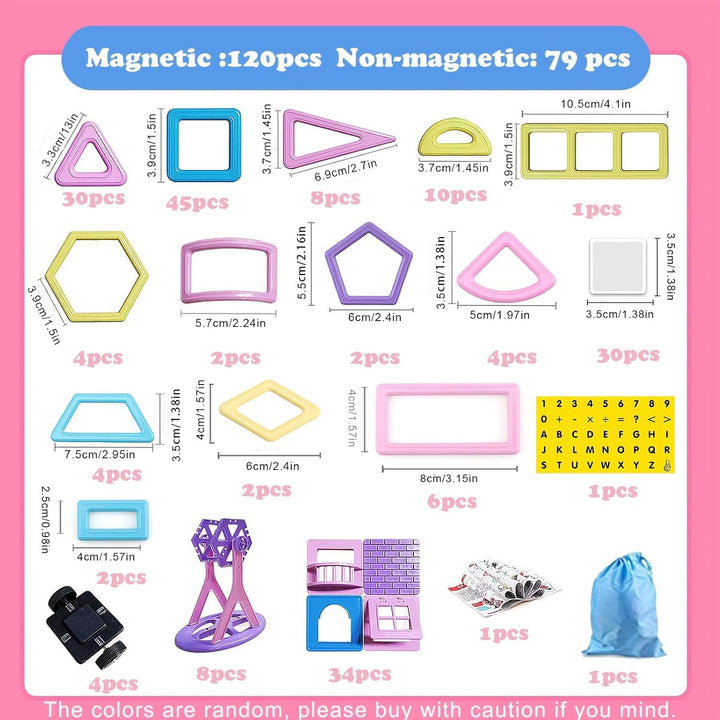 Magnetische Fliesen, 199 Stück, Mini-Magnetbausteine für Mädchen und Jungen, 3D-STEM-pädagogisches L