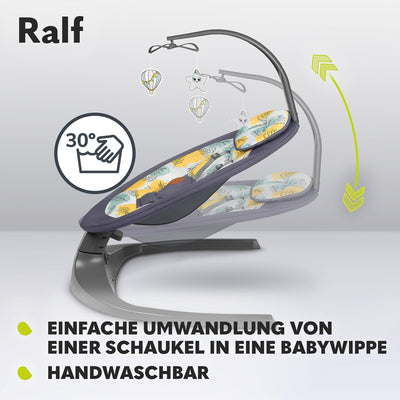 LIONELO Ralf 2in1 Babywippe und Liegestuhl, Fernbedienung, 12 Melodien, zwei Schaukelrichtungen, 5 S