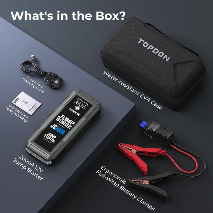 TOPDON Starthilfe Powerbank, JS2000 Starterbatterie 2000A Auto Booster Power Pack für bis zu 8L Benz