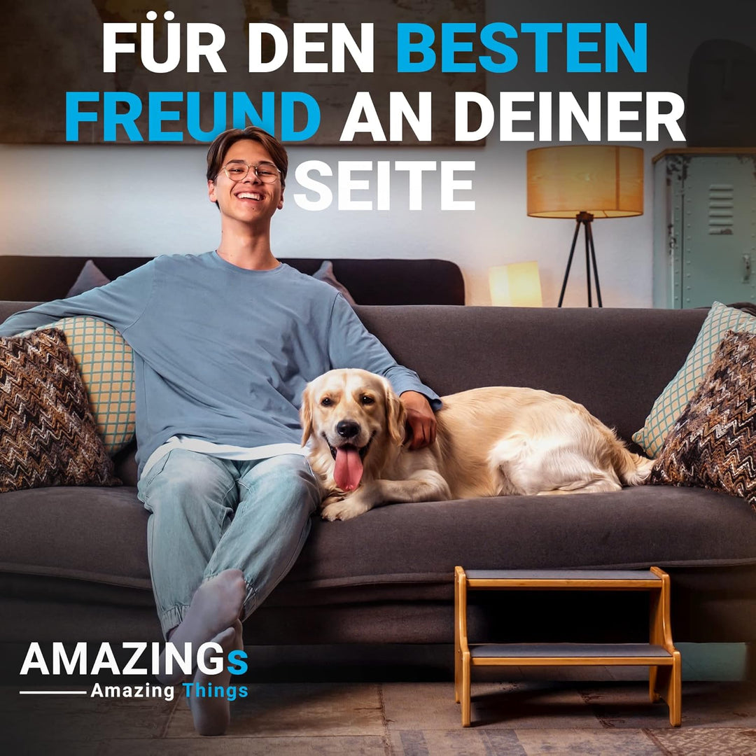 AMAZINGs Haustiertreppe für kleine, mittlere und schwere Hunde, Katzen. 2 Stufen | Hundetreppe + Kat