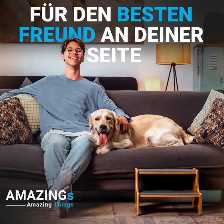 AMAZINGs Haustiertreppe für kleine, mittlere und schwere Hunde, Katzen. 2 Stufen | Hundetreppe + Kat