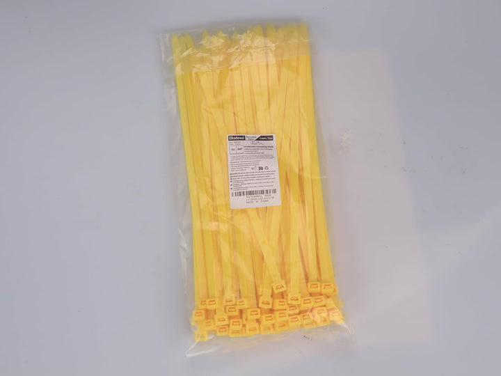 Kabelbinder wiederverschliessbar Gelb 500 mm × 7,6 mm 100 Stück UV-Beständig Stark Gross Nylon Kunst