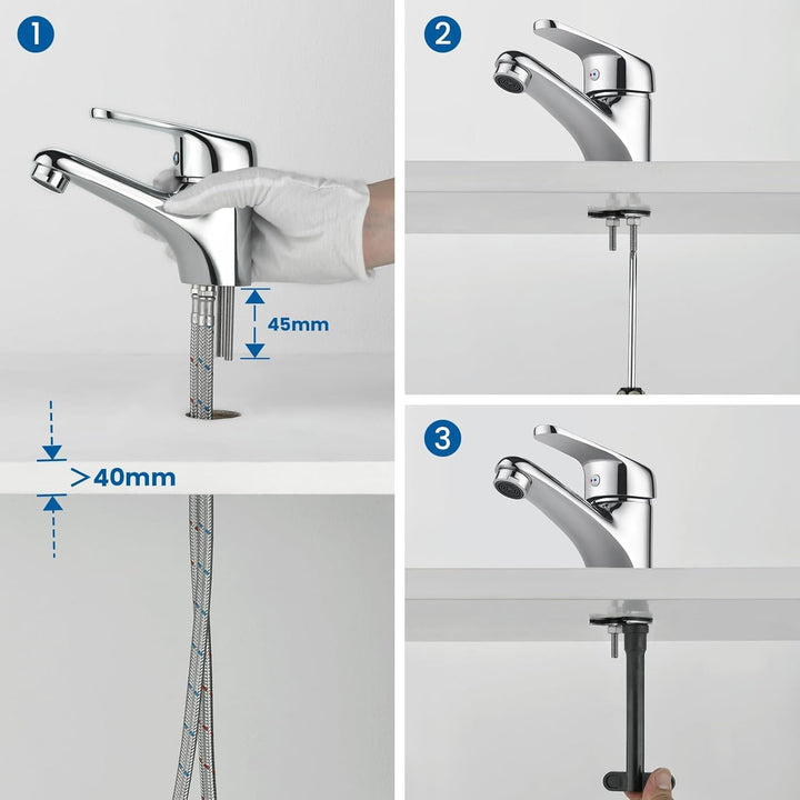 Auralum Wasserhahn Bad Klein, Waschtischarmatur ohne Ablaufgarnitur, Chrom Einhandmischer Waschbecke