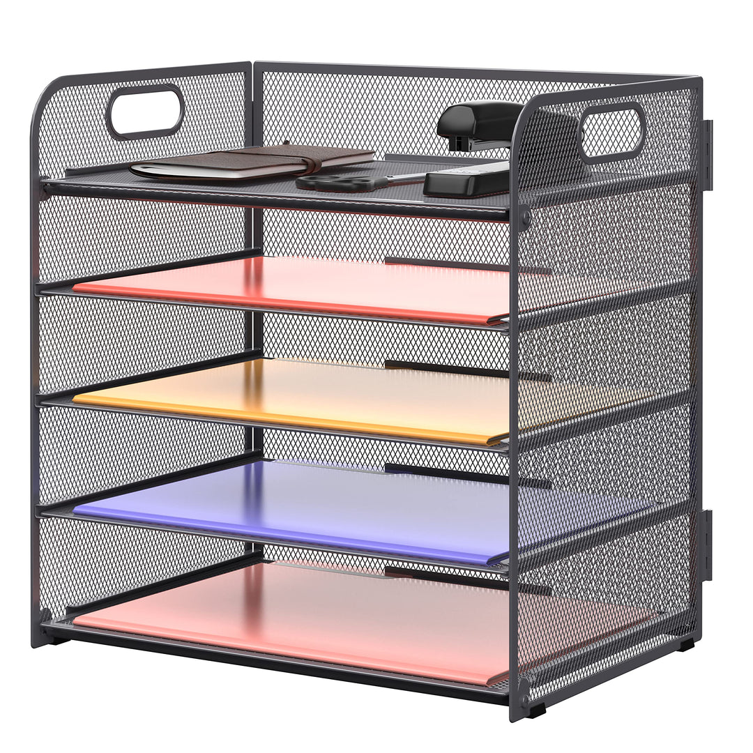 Supeasy 5 Ablagen Papier-Organizer Briefablage mit Griff-Netz, Schreibtisch-Organizer, grauer Papier