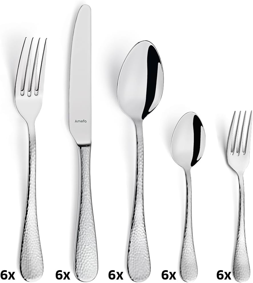 Amefa SIERRA Besteck Set 6 Personen | 30-teilig | Edelstahl 18/10 satiniert | gehämmerte Griffe | Es