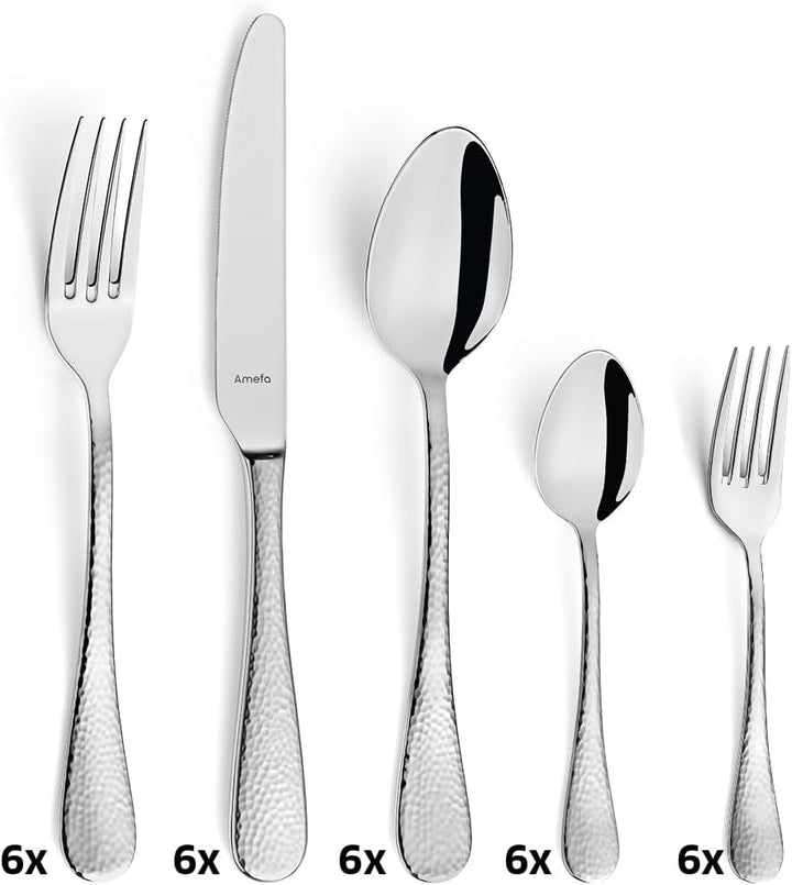 Amefa SIERRA Besteck Set 6 Personen | 30-teilig | Edelstahl 18/10 satiniert | gehämmerte Griffe | Es