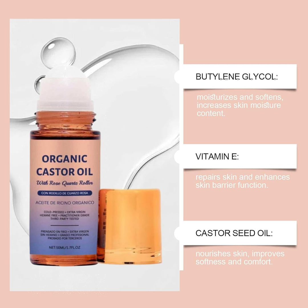 Bio-Rizinusöl Rosenquarz-Roller, Organic Castor Oil Rose Quartz Roller Ball, Rizinusöl Kaltgepresst