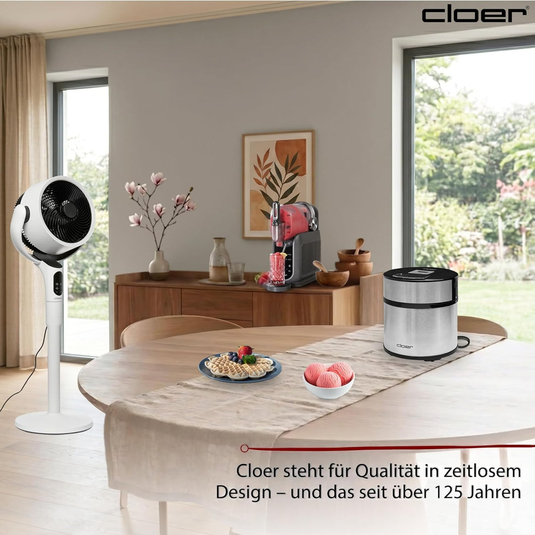 Cloer FA2001 Standventilator & Tischventilator, Weiss | leise, Fernbedienung, 12 Stufen, Schlafmodus