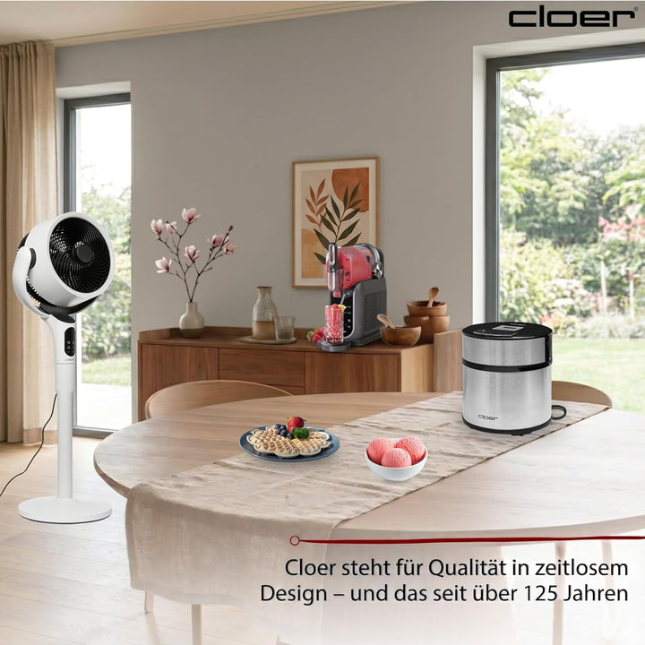 Cloer FA2001 Standventilator & Tischventilator, Weiss | leise, Fernbedienung, 12 Stufen, Schlafmodus