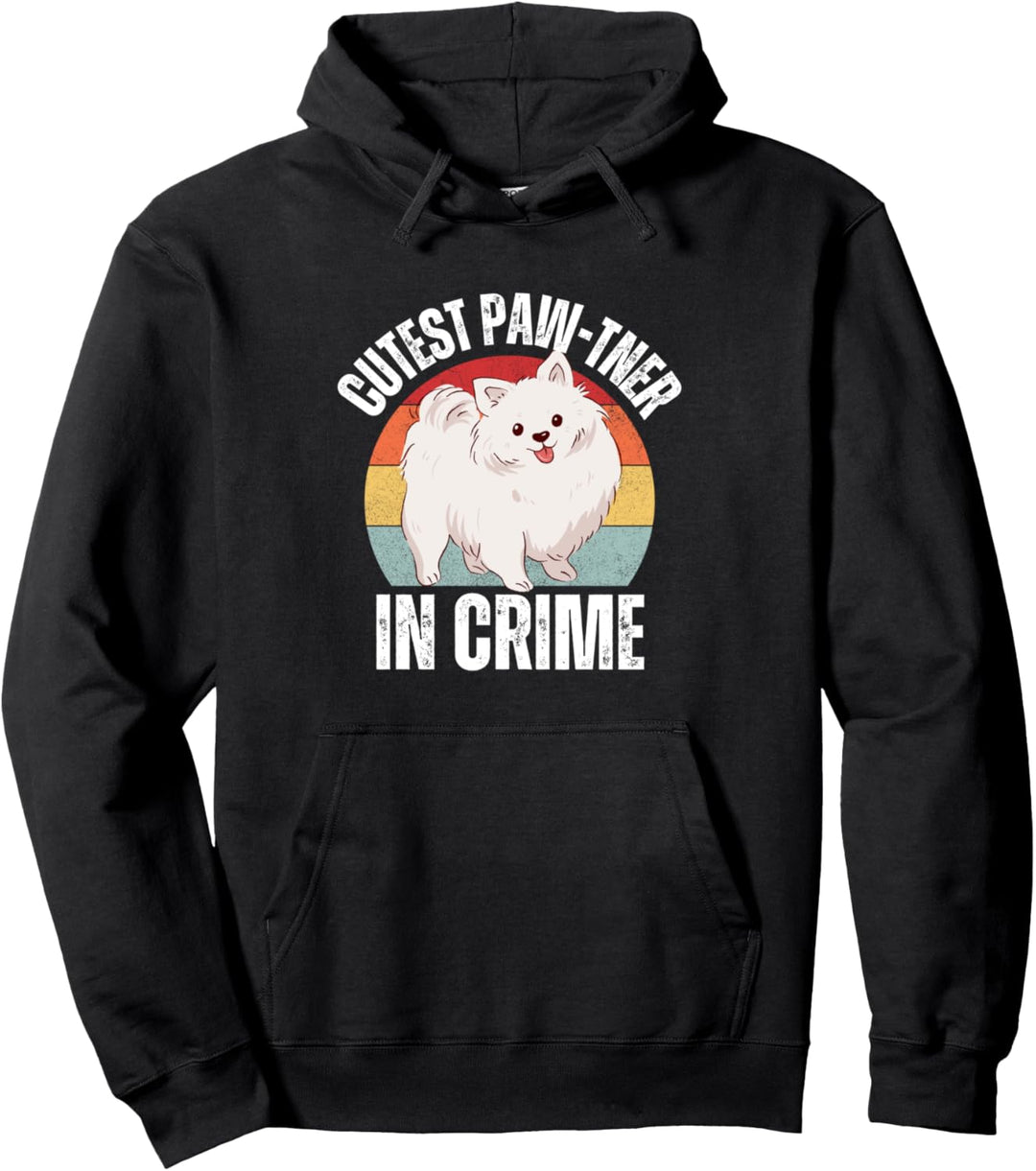 Cutest Paw-tner in crime Cute Retro Pomeranian Pom Mom Dog Pullover Hoodie