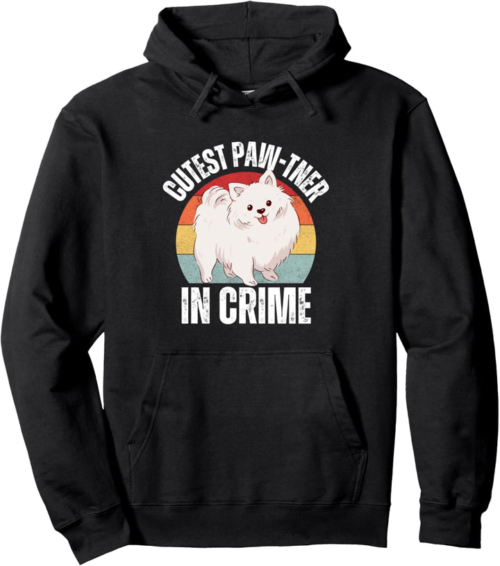 Cutest Paw-tner in crime Cute Retro Pomeranian Pom Mom Dog Pullover Hoodie