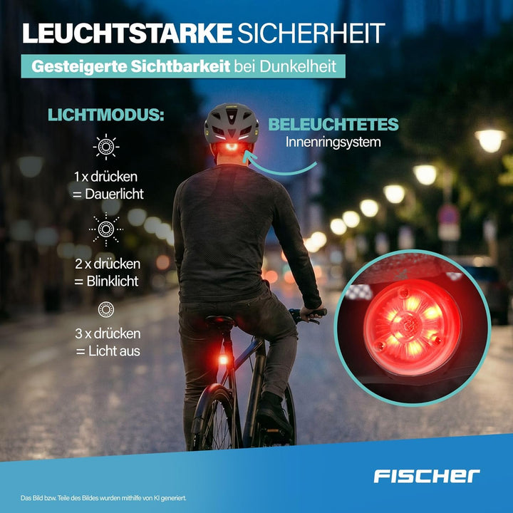 FISCHER Erwachsene Fahrradhelm, Radhelm, Cityhelm Urban, S/M oder L/XL, mit beleuchtetem Innenring-S