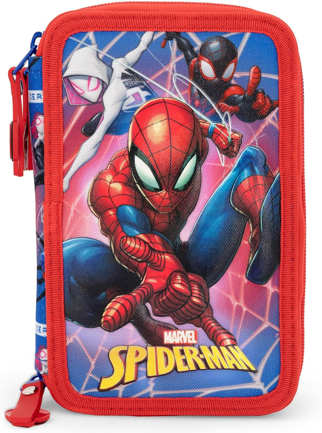 3-Fach Federmäppchen Jungen Gefüllt für Spiderman Fan – Schulmäppchen Set 46 Teile mit Radierbaren S
