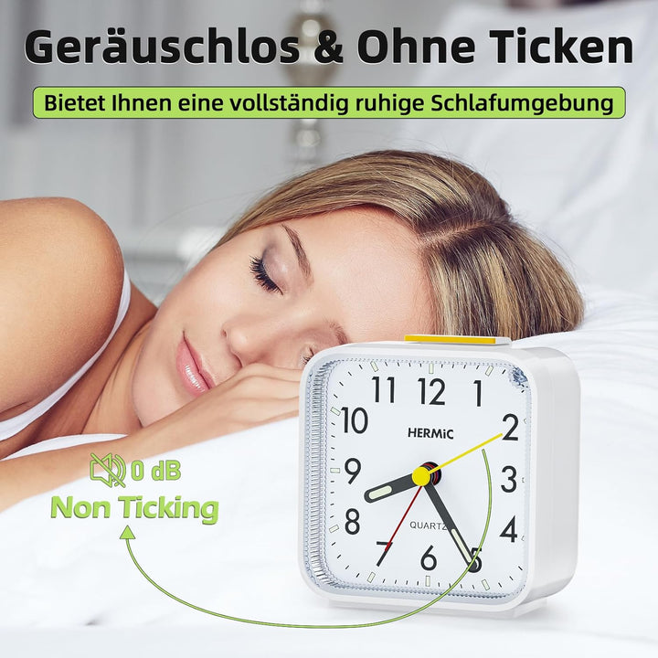 Wecker Analog Ohne Ticken Wecker mit Licht, Batteriebetrieben, Lauter Alarm, Schlummerfunktion, Gerä