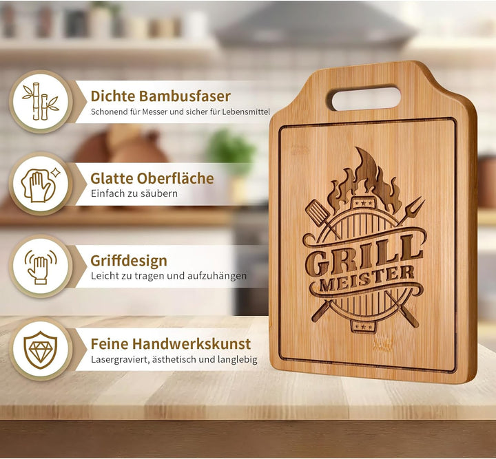 Grill Geschenke für Männer - Graviertes Bambus Schneidebrett, Geschenke für Männer Geburtstag Weihna