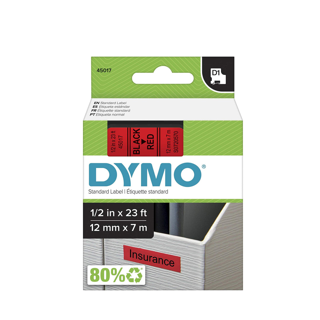 DYMO Standard D1 Etikettenband für LabelManager Etikettenhersteller, schwarzer Druck auf rotem Band,