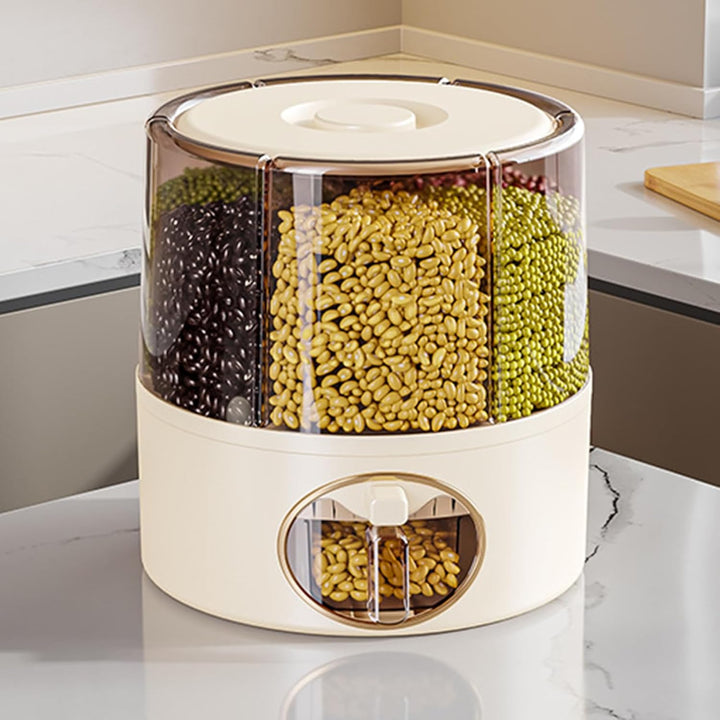 Generisch Rotating Rice Bucket, Click Output Food Dispenser, Adorable 6 Grid Rotatings Rice Storage