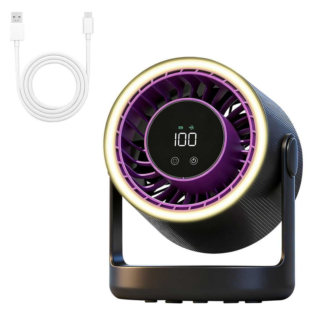 USB Tischventilator Leise mit Akku, Touchdisplay, 5 Geschwindigkeiten Grau, Grau