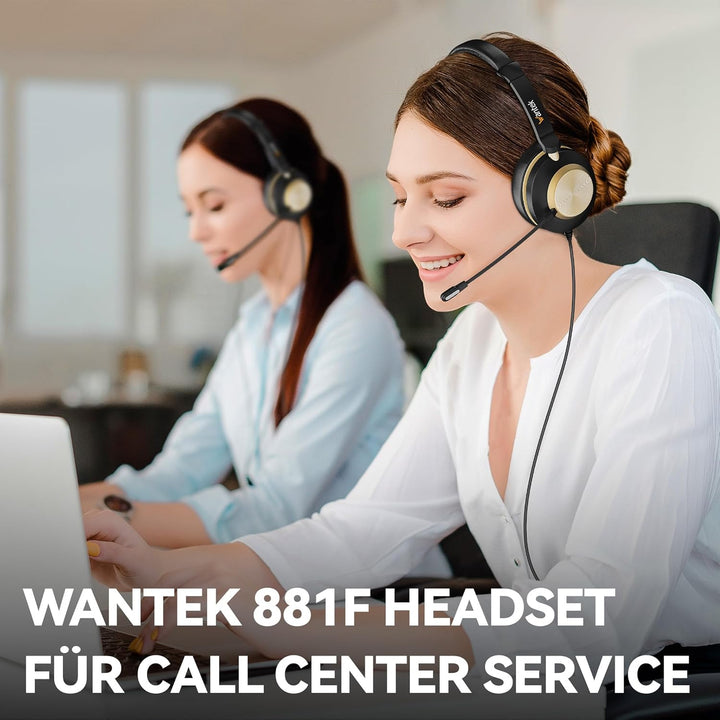 Wantek 882F Headsets mit Mikrofon Noise Cancelling und USB A 3,5mm Stecker Typ C Adapter für Call Ce