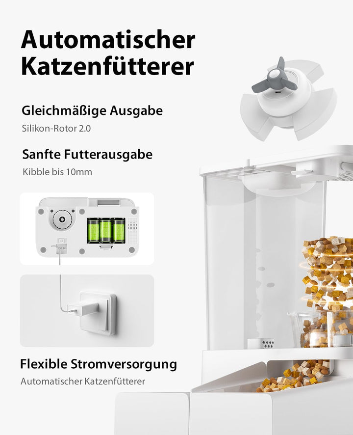 Futterautomat Katze und Katzenbrunnen 2-in-1, 5L Automatischer Futterspender Hunde mit Programmierba