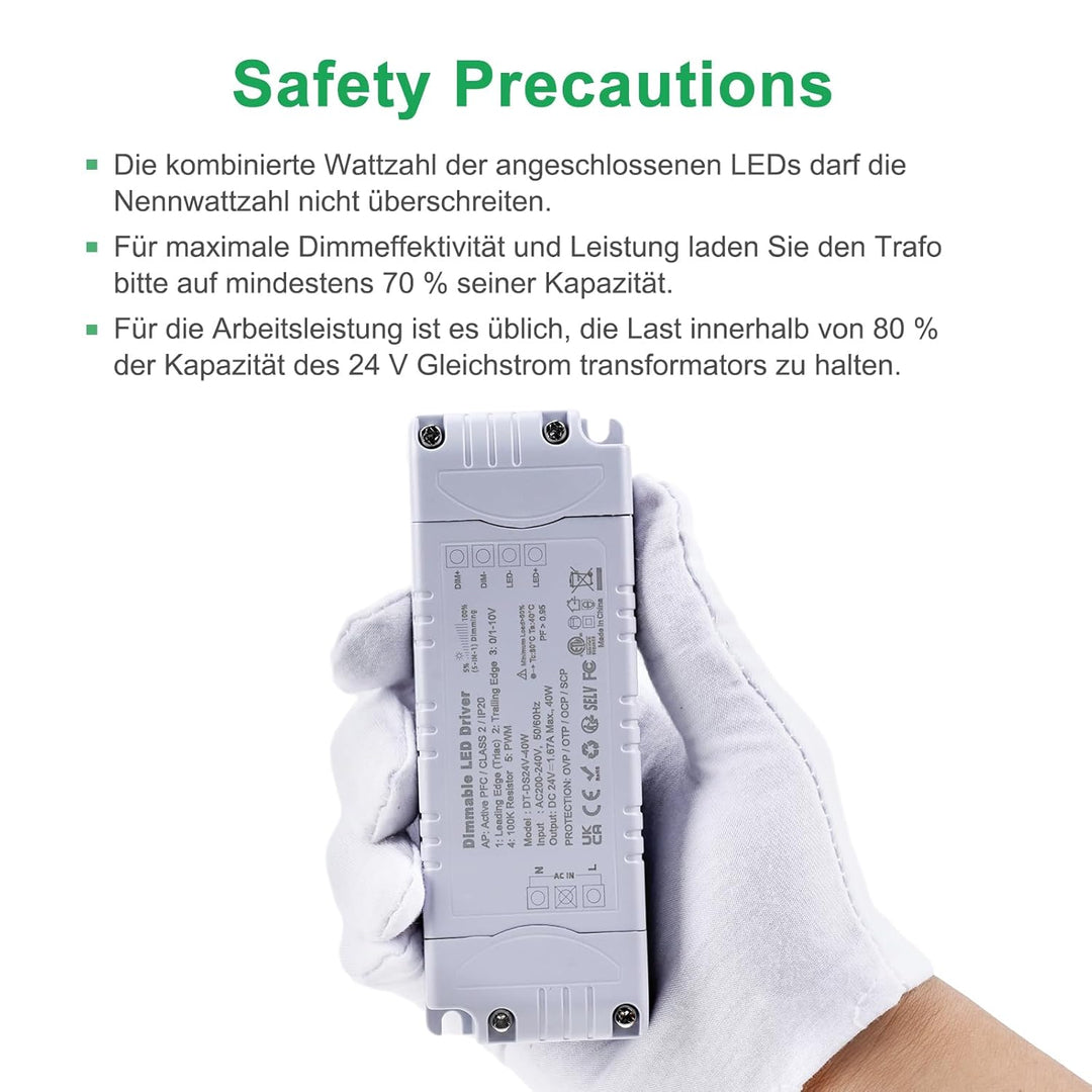 REYLAX LED Trafo 24V 40W Dimmbar Triac & 0/1-10V, 1.67A Dimmbar Netzteil 230V auf 12V DC Treiber Kon