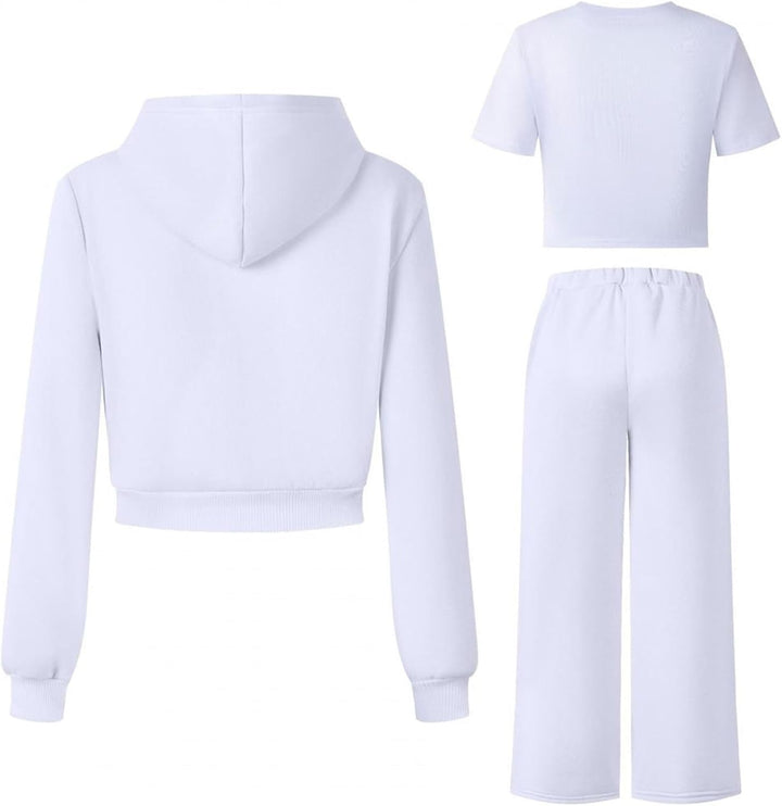 Generisch Mädchen Jogginganzug 3-teilig mit weiter Hose - Set aus Zip-Hoodie, Sweathose und Top · Lä