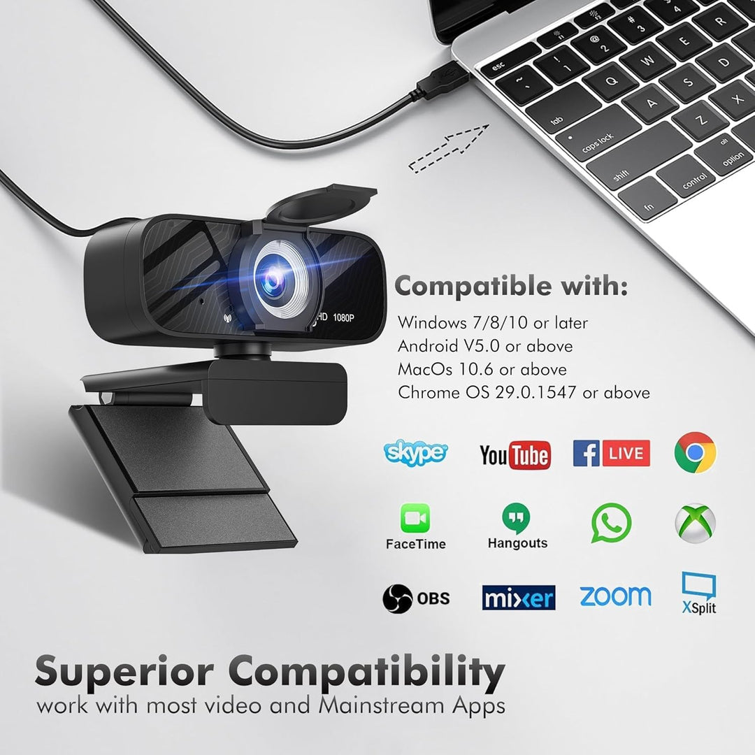 Gohero Full HD 1080P Videowebcam, Geräuschunterdrückung, Privatsphärenverschluss, Weitwinkelobjektiv