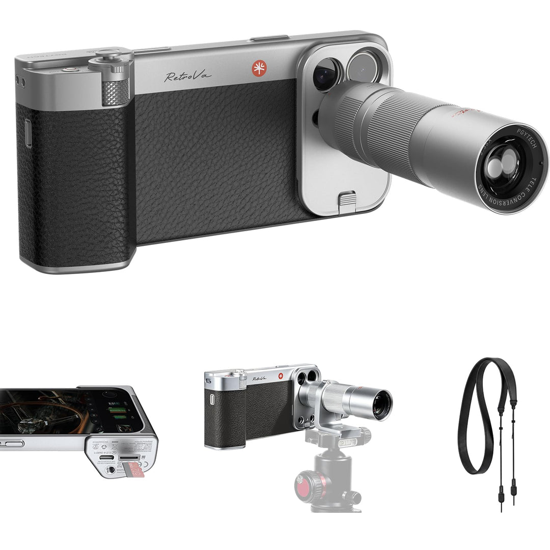 PGYTECH RetroVa Kameragriff Set mit 2,35x Teleobjektiv, für iPhone 16 Pro | All-in-One-Set: Teleobje
