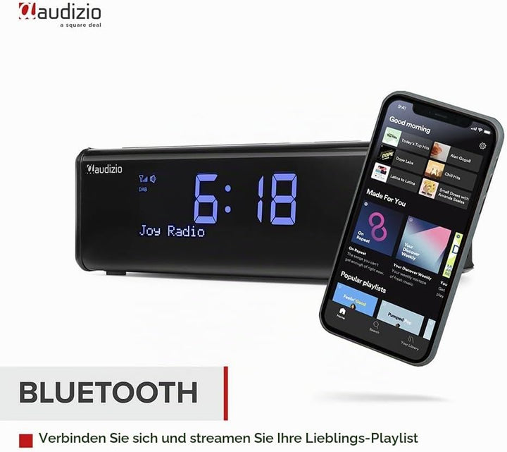 Audizio Cuneo Radio Wecker, Uhr-Radio DAB+ mit kabellosem Laden - Kristallklarer Sound und praktisch