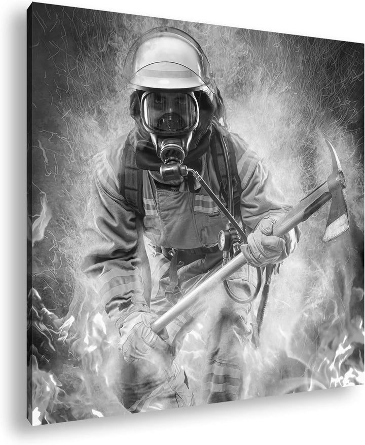 deyoli Feuerwehrmann im Einsatz Format: 60x60 Effekt:Schwarz&Weiss als Leinwandbild, Motiv fertig ge