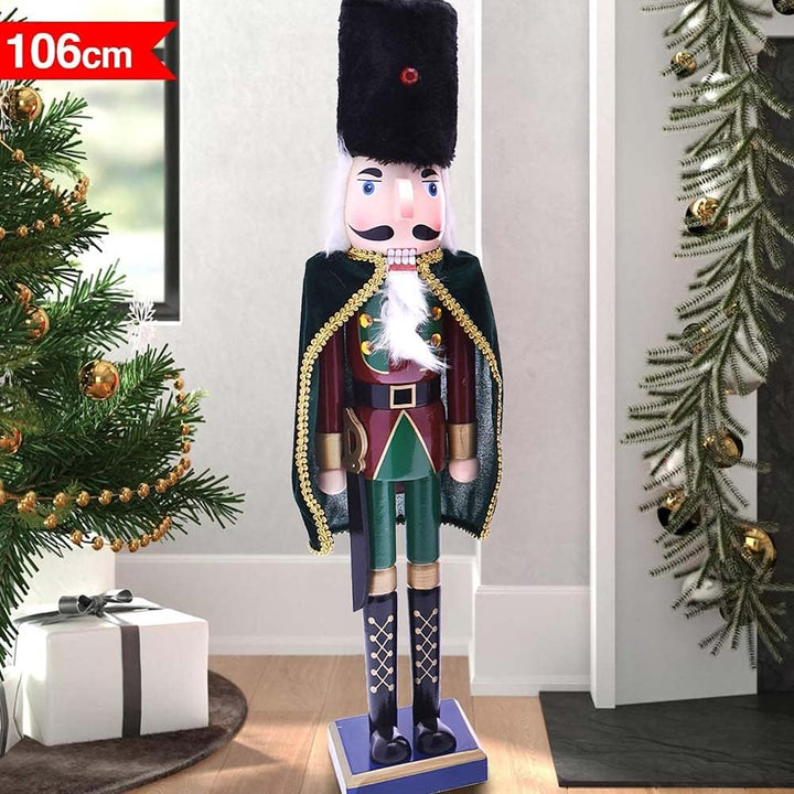 BAKAJI Riesiger hölzerner Nussknacker Soldat Weihnachtsnussknacker Höhe 106 cm Gemalte Kleider Bart