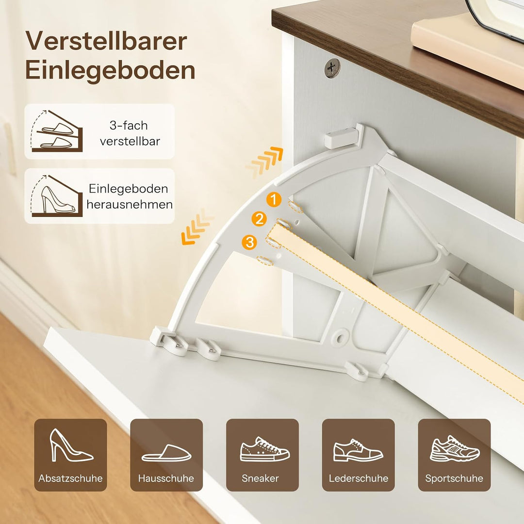 HOOBRO Schuhschrank mit Klappen, schmaler Stauraumschrank mit Bogentüren, verstellbaren Einlegeböden