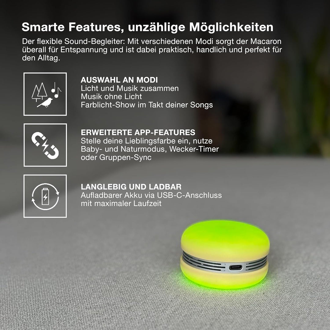 Osram Smart Macaron, Bluetooth-Lautsprecher mit Dreh-Farblicht, Musik-Sync & App-Timer – 3 Modi, Ste