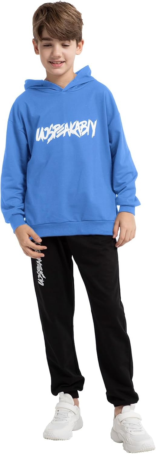 amropi Jungen Hoodie Trainingsanzug Sweatshirt Top und Hose Kleidungsset 2-15 Jahre 4-5 Jahre Blau S