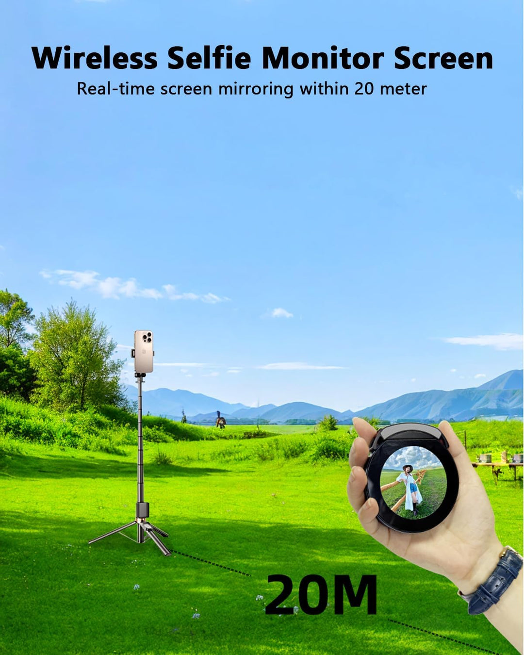 Magnetischer kabelloser Selfie-Monitor-Bildschirm für iPhone und Android, 1200 mAh mit Bluetooth-Fer