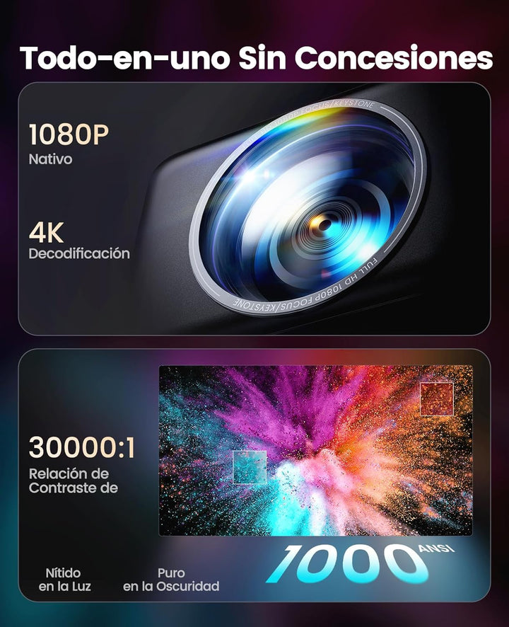 Mini Beamer 4K, 1000 ANSI Auto Focus/6D Trapezkorrektur, WiFi 6/Bluetooth Full HD 1080P Heimkino Bea