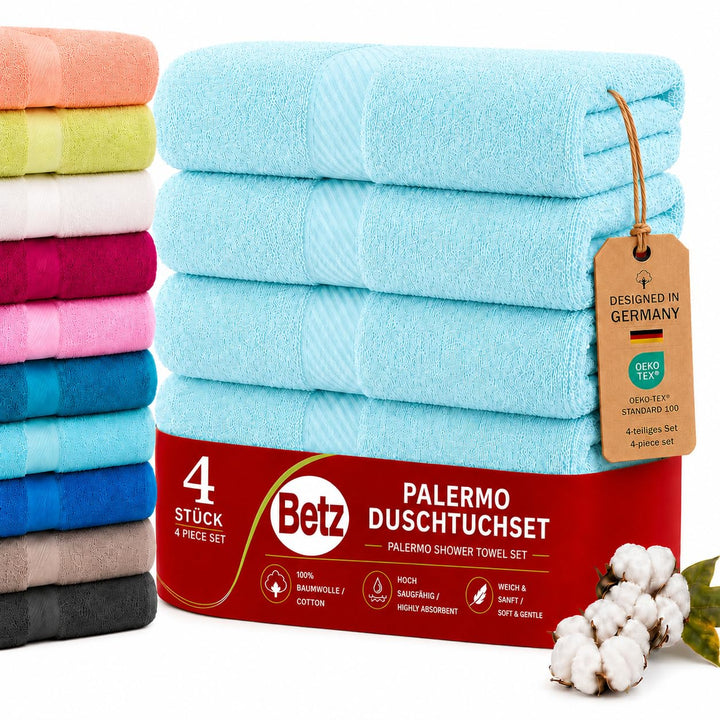 Betz 4 Stück Duschtücher Set Palermo Grösse 70x140 cm 100% Baumwolle Badetuch Duschhandtuch Sporthan