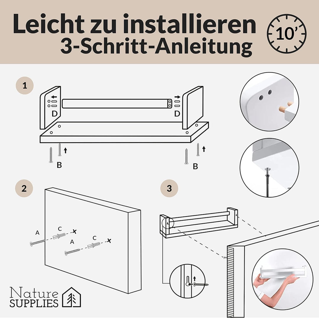 NATURE SUPPLIES Set 3 Wandregale - Kinderzimmer (Black, 3 Pack) 3 Pack Schwarz, 3 Pack Schwarz