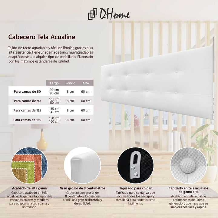 DHOME Kopfteil, gepolstertes Bett Kopfteil 8cm dick. Gepolstertes Kopfteil ACUALINE Stoff und Kunstl