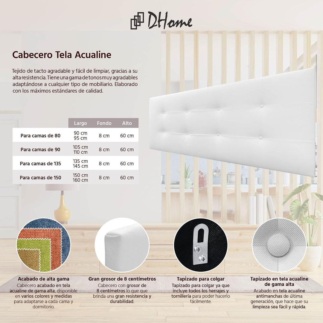 DHOME Kopfteil, gepolstertes Bett Kopfteil 8cm dick. Gepolstertes Kopfteil ACUALINE Stoff und Kunstl