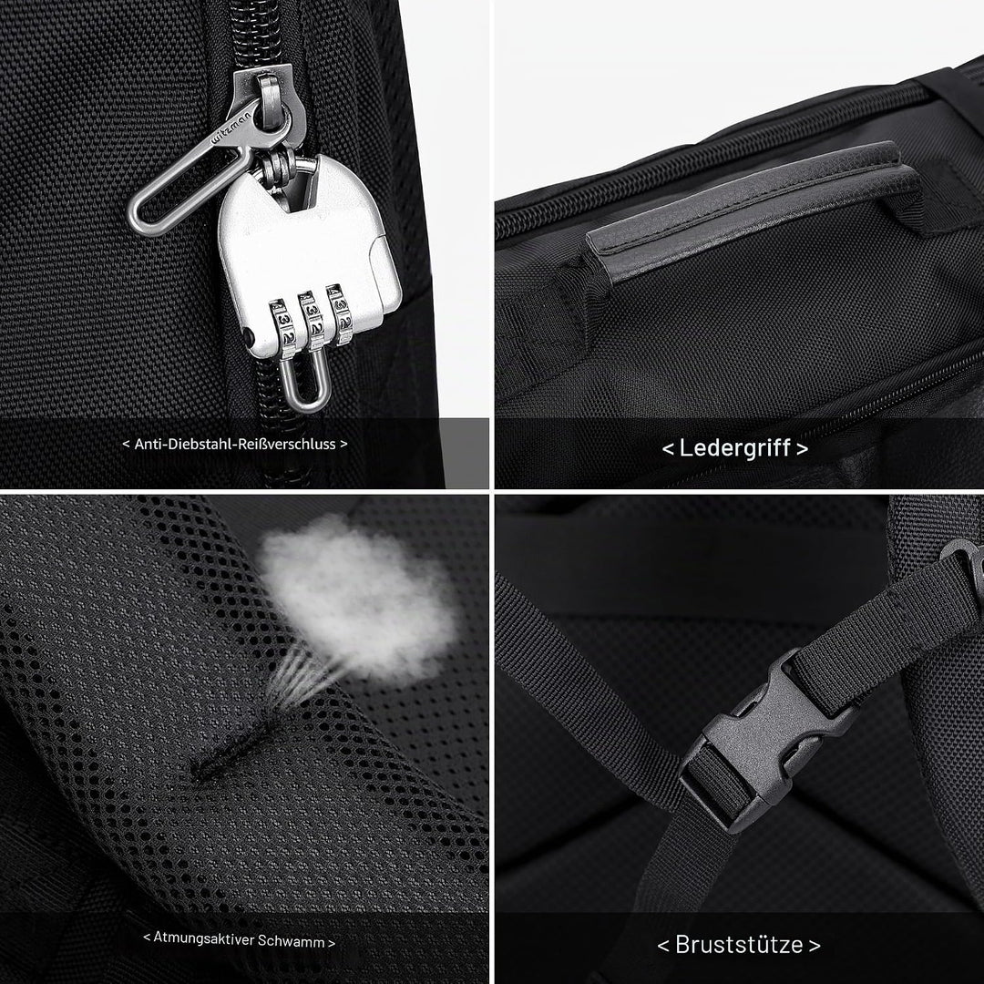 WITZMAN Reiserucksack Nylon Herren Damen Reisetasche Gross TSA Freundlich Handgepäck Rucksack(B686 S