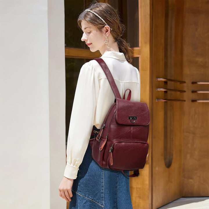 DIRRONA Rucksack Damen Elegant Rucksack im Klappdesign Casual Damen Schultertaschen PU Leder Wasserd