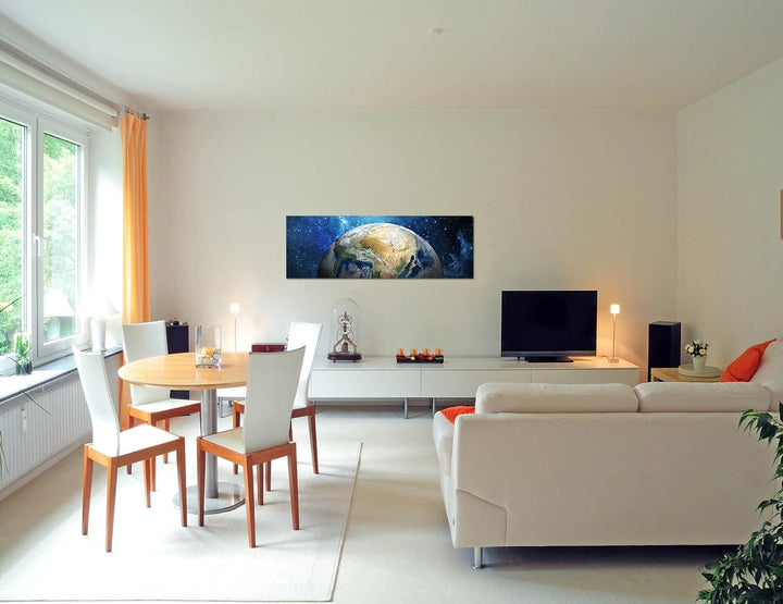 Paul Sinus Art Panoramabild auf Leinwand und Keilrahmen 150x50cm Weltall Planet Erde Galaxie