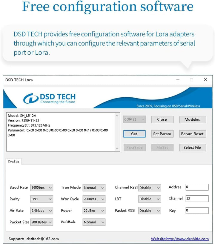DSD TECH Lora Modul SH-B50L RS485/232 zu Lora Adapter Lorawan Wireless Transceiver