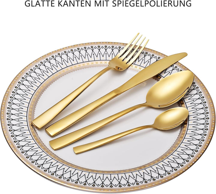 Otto Konig Besteck-Set, 24-teilig, für 6 Personen, Gold Edelstahl Besteck-Set, Messer Gabel Löffel K