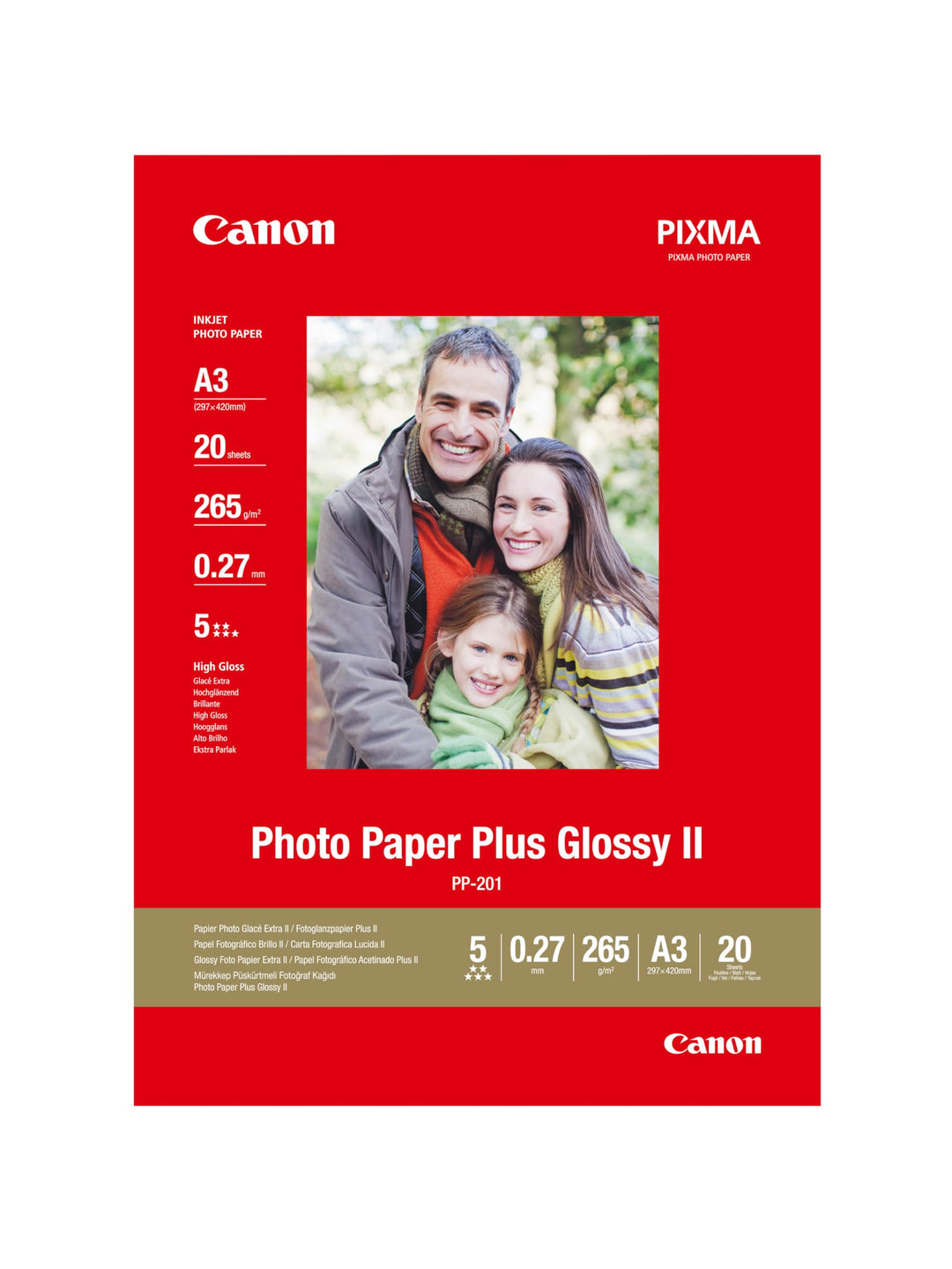 Canon Fotopapier PP-201 Glänzend - DIN A3 20 Blatt Für Tintenstrahldrucker - PIXMA Drucker (265 G/qm