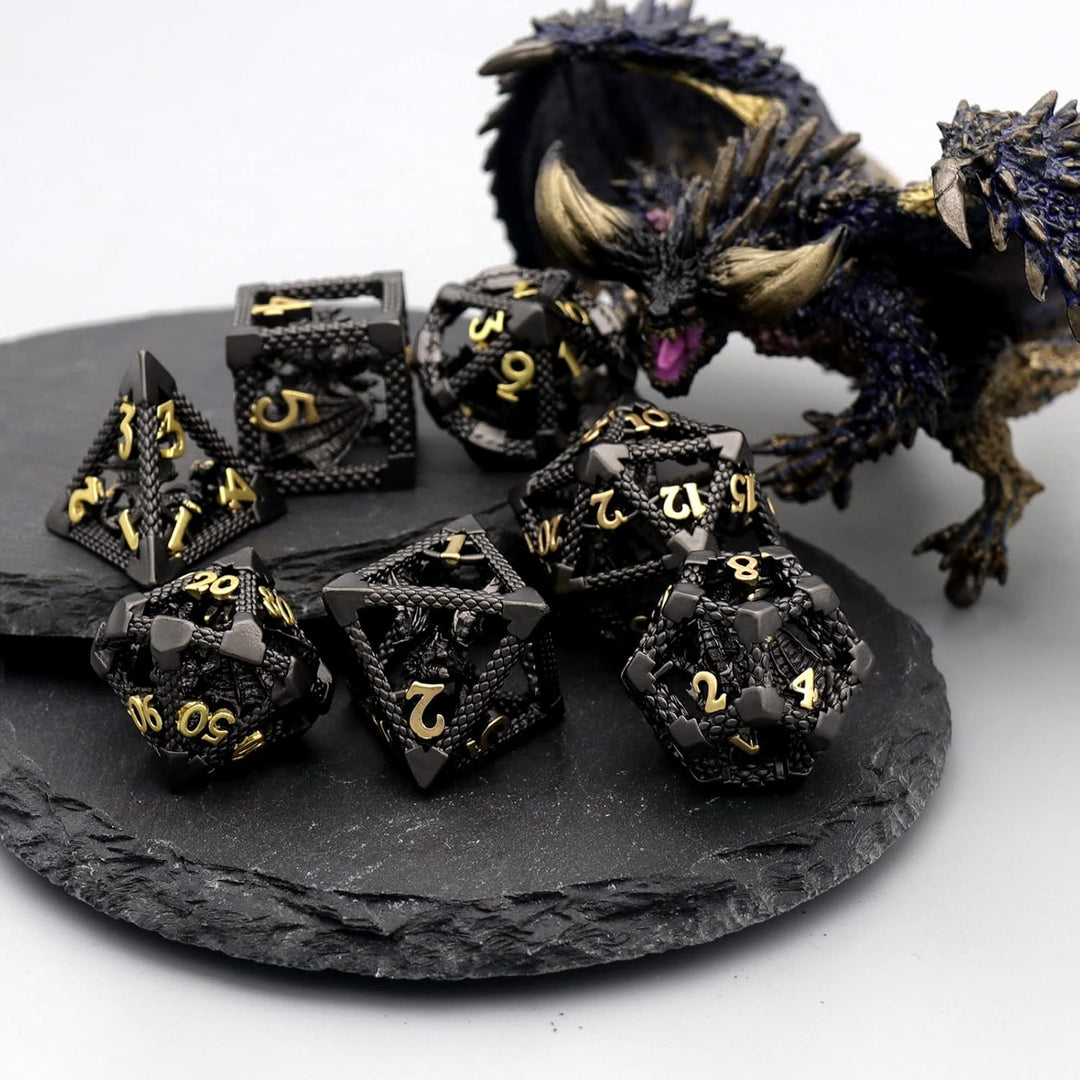 DND Würfel, Dungeons and Dragons Würfel Set HNCCESG Metall Spielwürfel Hohle 3D Drachen D&D Würfel P