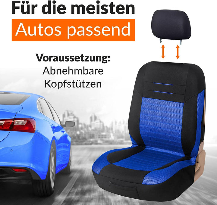 Upgrade4cars Auto-Sitzbezüge Blau Schwarz | Auto-Schonbezüge Set für Vordersitze &amp; Rückbank | Auto-S